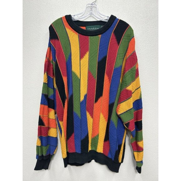Vintage 90s Tundra Sweater Men’s Large Textured 3D Coogi Style Hip Hop Canada - Picture 1 of 6
